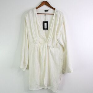 PrettyLittleThing Muslin Drape Detail Dress White Size‎ L